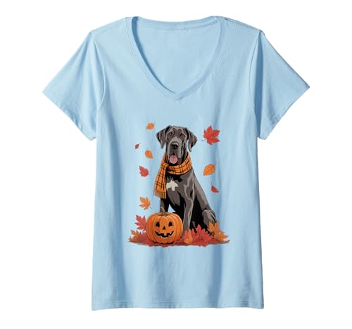 Damen Dogge Hundeliebhaber Kürbis Herbst Thanksgiving T-Shirt mit V-Ausschnitt Damen Dogge Hundeliebhaber Kürbis Herbst Thanksgiving T-Shirt mit V-Ausschnitt von Dog Lover Pumpkin Vibes