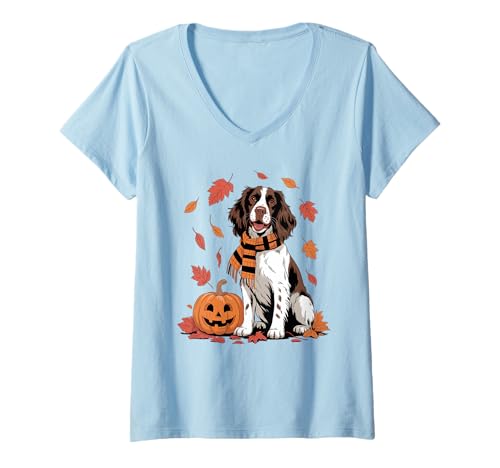 Damen English Springer Spaniel Lover Kürbis Herbst Herbst T-Shirt mit V-Ausschnitt Damen English Springer Spaniel Lover Kürbis Herbst Herbst T-Shirt mit V-Ausschnitt von Dog Lover Pumpkin Vibes