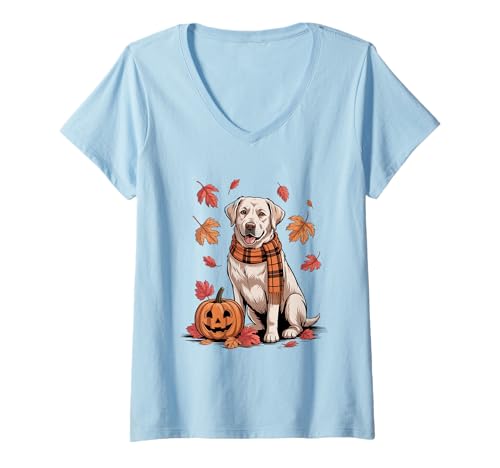 Damen Labrador Hundeliebhaber Kürbis Herbst Thanksgiving T-Shirt mit V-Ausschnitt Damen Labrador Hundeliebhaber Kürbis Herbst Thanksgiving T-Shirt mit V-Ausschnitt von Dog Lover Pumpkin Vibes
