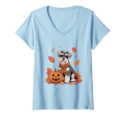 Damen Miniatur Schnauzer Liebhaber Kürbis Herbst Thanksgiving T-Shirt mit V-Ausschnitt Damen Miniatur Schnauzer Liebhaber Kürbis Herbst Thanksgiving T-Shirt mit V-Ausschnitt von Dog Lover Pumpkin Vibes