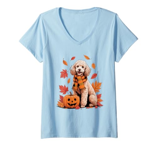 Damen Pudel Hundeliebhaber Kürbis Herbst Thanksgiving T-Shirt mit V-Ausschnitt Damen Pudel Hundeliebhaber Kürbis Herbst Thanksgiving T-Shirt mit V-Ausschnitt von Dog Lover Pumpkin Vibes