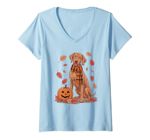 Damen Vizsla Hundeliebhaber Kürbis Herbst Thanksgiving T-Shirt mit V-Ausschnitt Damen Vizsla Hundeliebhaber Kürbis Herbst Thanksgiving T-Shirt mit V-Ausschnitt von Dog Lover Pumpkin Vibes