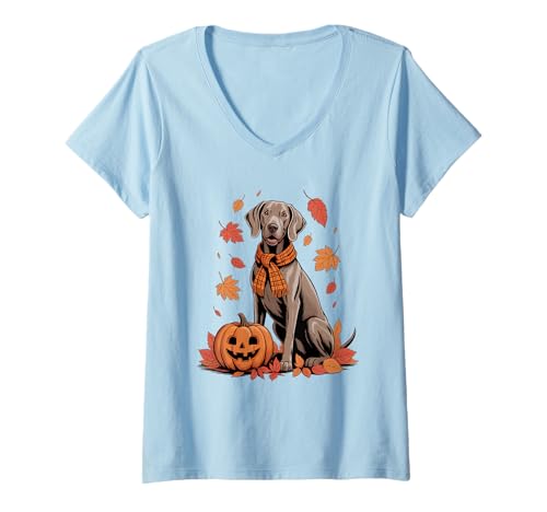 Damen Weimaraner Hundeliebhaber Kürbis Herbst Thanksgiving T-Shirt mit V-Ausschnitt Damen Weimaraner Hundeliebhaber Kürbis Herbst Thanksgiving T-Shirt mit V-Ausschnitt von Dog Lover Pumpkin Vibes
