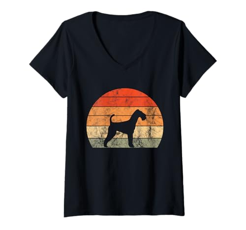 Damen Airedale Terrier Retro-Design – Vintage-Silhouette für Hundeliebhaber T-Shirt mit V-Ausschnitt von Dog Lover Vintage