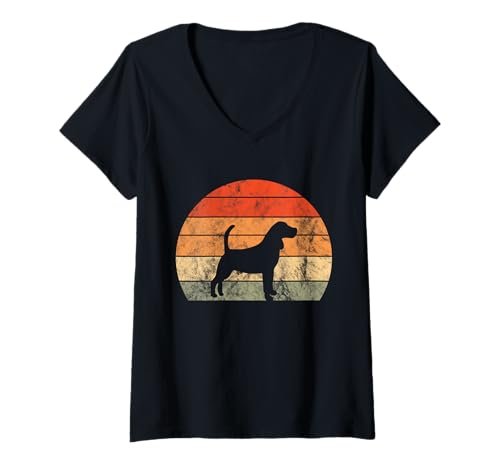 Damen Beagle-Retro-Design – Vintage-Hunde-Liebhaber-Silhouette, Grafik T-Shirt mit V-Ausschnitt von Dog Lover Vintage