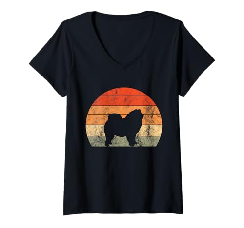 Damen Chow Chow Retro-Design – Vintage-Silhouette für Hundeliebhaber T-Shirt mit V-Ausschnitt von Dog Lover Vintage