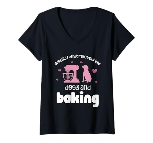 Damen Leicht abgelenkt von Hunden und Backmixer T-Shirt mit V-Ausschnitt Damen Leicht abgelenkt von Hunden und Backmixer T-Shirt mit V-Ausschnitt von Dog Lovers Baking Enthusiasts Mixer