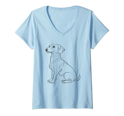 Damen Dackel Line Art Hunde-Silhouette T-Shirt mit V-Ausschnitt Damen Dackel Line Art Hunde-Silhouette T-Shirt mit V-Ausschnitt von Dog Lovers Dachshund Outline Sketch
