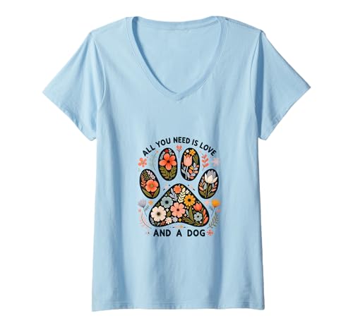 Damen Liebe und EIN Hund sind Alles was du brauchst Floral Paw T-Shirt mit V-Ausschnitt Damen Liebe und EIN Hund sind Alles was du brauchst Floral Paw T-Shirt mit V-Ausschnitt von Dog Lovers Florals Boho Cottagecore Apparel Co.