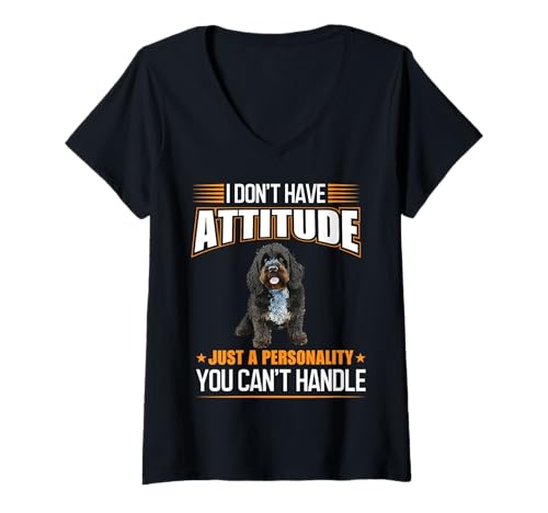 Damen Portugiesischer Wasserhund frech PWD Attitude Persönlichkeit T-Shirt mit V-Ausschnitt von Dog Mom Dad Owner Gift Pet Lovers Shirt