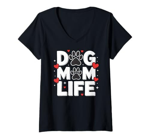 Damen Niedlicher Hund Mama Leben Tierliebhaber Haustier Eltern T-Shirt mit V-Ausschnitt von Dog Mom Gifts