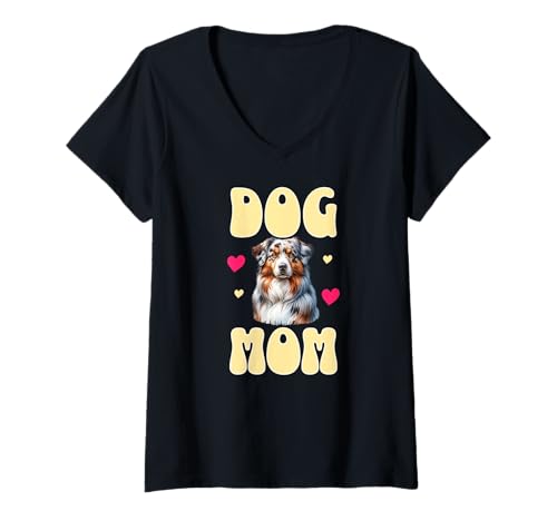 Damen Dog Mom Australian Shepherd Aussie Hund Mama Design T-Shirt mit V-Ausschnitt Damen Dog Mom Australian Shepherd Aussie Hund Mama Design T-Shirt mit V-Ausschnitt von Dog Mom Hunde Mama Geschenke Australian Shepherd
