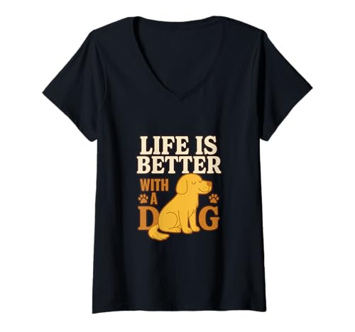 Damen Das Leben ist besser mit einem Hund - Gassi Motiv T-Shirt mit V-Ausschnitt Damen Das Leben ist besser mit einem Hund - Gassi Motiv T-Shirt mit V-Ausschnitt von Dog Mom and Dad