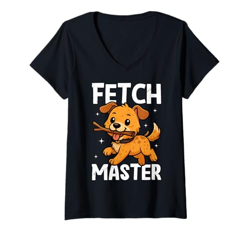 Damen Hund - Fetch Master T-Shirt mit V-Ausschnitt von Dog Mood Apparel