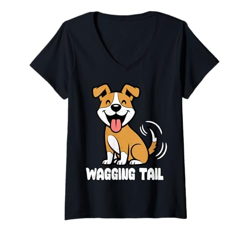 Damen Hund - Wagging Tail T-Shirt mit V-Ausschnitt von Dog Mood Apparel