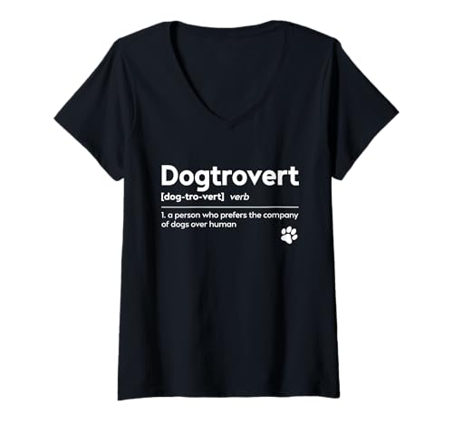 Damen Dogtrovert Definition Lustiges T-Shirt für Hundeliebhaber T-Shirt mit V-Ausschnitt von Dog Owner Gifts Apparel