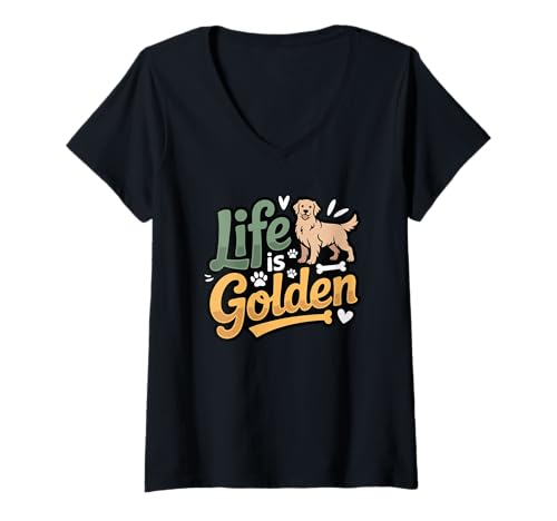 Damen Golden Retriever-Liebhaber Das Leben ist Golden Retriever T-Shirt mit V-Ausschnitt Damen Golden Retriever-Liebhaber Das Leben ist Golden Retriever T-Shirt mit V-Ausschnitt von Dog Owner Golden Retriever Designs