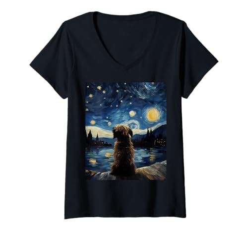 Damen Lustiger Hundeliebhaber Vincent Van Gogh Sternennacht Hund Niedlicher Hund T-Shirt mit V-Ausschnitt Damen Lustiger Hundeliebhaber Vincent Van Gogh Sternennacht Hund Niedlicher Hund T-Shirt mit V-Ausschnitt von Dog Painting Art Starry Night Dog Vincent Van Gogh