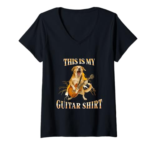 Damen Hund spielt Gitarre, Rockmusik, Hundeliebhaber für Herren, Damen, Kinder T-Shirt mit V-Ausschnitt Damen Hund spielt Gitarre, Rockmusik, Hundeliebhaber für Herren, Damen, Kinder T-Shirt mit V-Ausschnitt von Dog Playing Guitar Rock Music Dog Lover