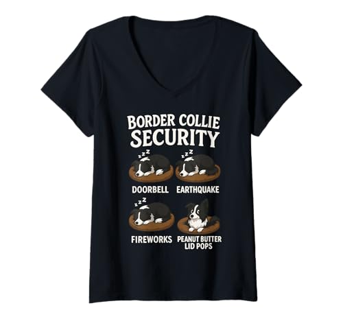 Damen Border Collie Sicherheit T-Shirt mit V-Ausschnitt Damen Border Collie Sicherheit T-Shirt mit V-Ausschnitt von Dog Security