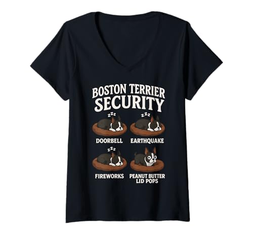 Damen Boston Terrier Sicherheit T-Shirt mit V-Ausschnitt von Dog Security