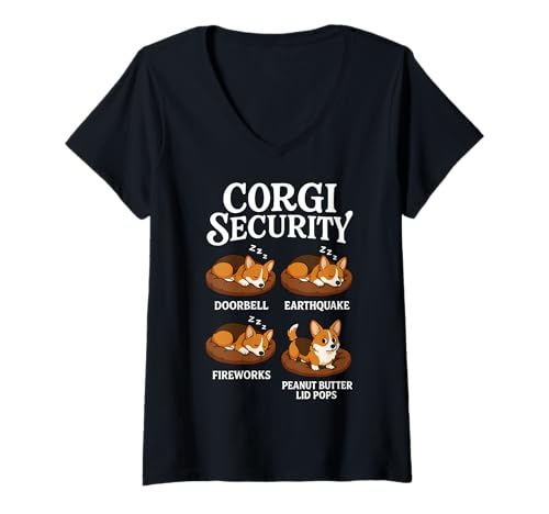 Damen Corgi-Sicherheit T-Shirt mit V-Ausschnitt Damen Corgi-Sicherheit T-Shirt mit V-Ausschnitt von Dog Security