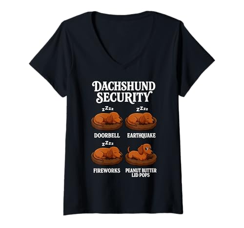 Damen Dackel Sicherheit T-Shirt mit V-Ausschnitt von Dog Security