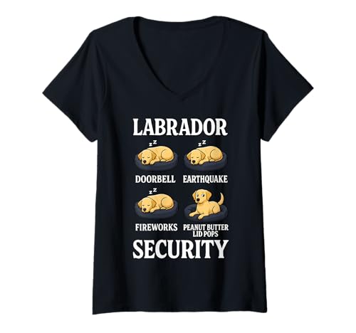 Damen Labrador Retriever Sicherheit T-Shirt mit V-Ausschnitt von Dog Security