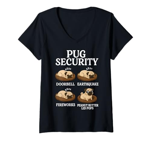 Damen Mops-Sicherheit T-Shirt mit V-Ausschnitt von Dog Security