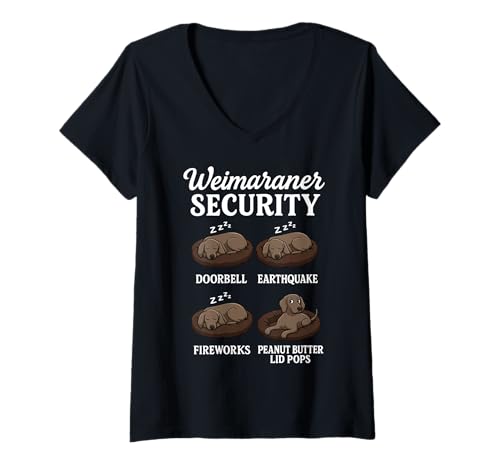 Damen Weimaraner Sicherheit T-Shirt mit V-Ausschnitt von Dog Security