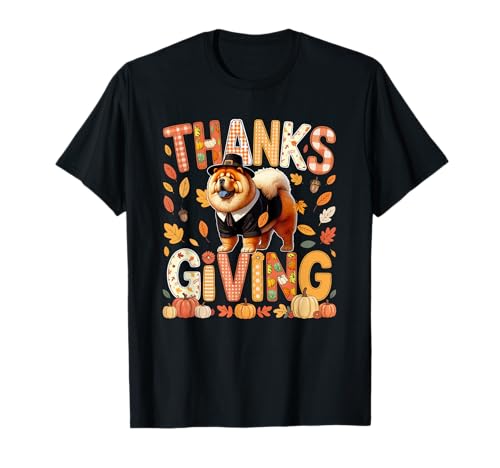 Chow-Chow für Thanksgiving, niedliches Pilgerherbstlaub, Besitzer, Kinder T-Shirt von Dog Thanksgiving Costume