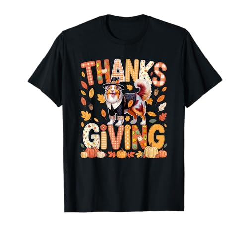 Thanksgiving Aussie Cute Pilgrim Fall Leaves Besitzer Kinder T-Shirt von Dog Thanksgiving Costume
