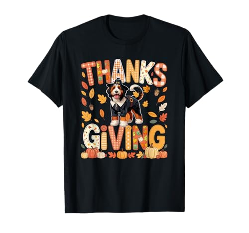 Thanksgiving Bernedoodle Cute Pilgrim Fall Leaves Besitzer Kinder T-Shirt von Dog Thanksgiving Costume