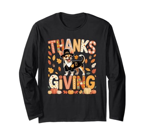 Thanksgiving Chihuahua Cute Pilgrim Fall Leaves Besitzer Kinder Langarmshirt von Dog Thanksgiving Costume