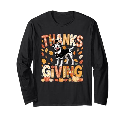 Thanksgiving Dalmatiner Cute Pilgrim Fall Leaves Besitzer Kinder Langarmshirt von Dog Thanksgiving Costume