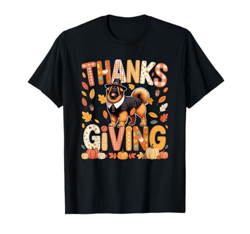 Thanksgiving Leonberger Cute Pilgrim Fall Leaves Besitzer Kinder T-Shirt von Dog Thanksgiving Costume