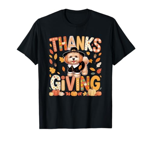 Thanksgiving Malteser Cute Pilgrim Fall Leaves Besitzer Kinder T-Shirt von Dog Thanksgiving Costume