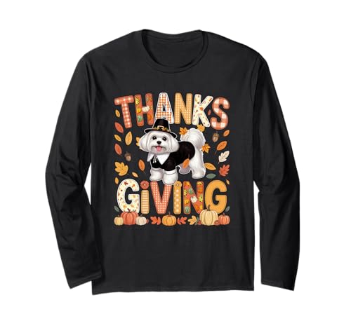 Thanksgiving Maltipoo Cute Pilgrim Fall Leaves Besitzer Kinder Langarmshirt von Dog Thanksgiving Costume