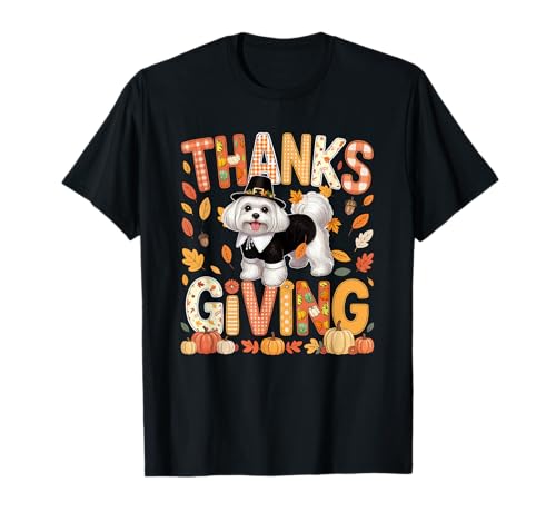 Thanksgiving Maltipoo Cute Pilgrim Fall Leaves Besitzer Kinder T-Shirt von Dog Thanksgiving Costume