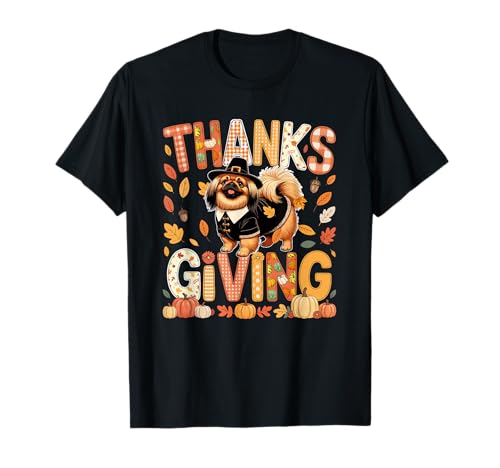 Thanksgiving Pekinese Cute Pilgrim Fall Leaves Besitzer Kinder T-Shirt von Dog Thanksgiving Costume