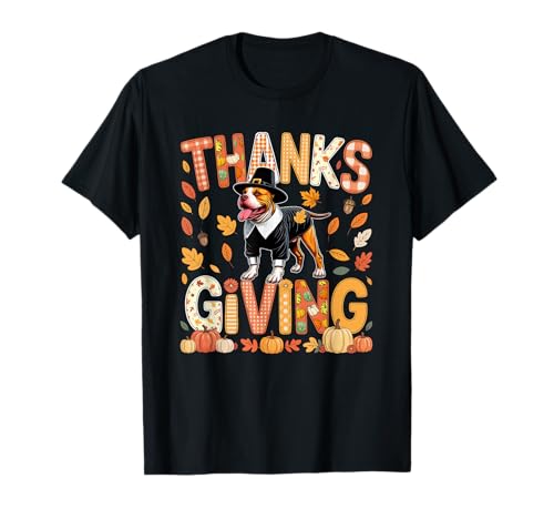 Thanksgiving Pit Bull Cute Pilgrim Fall Leaves Besitzer Kinder T-Shirt von Dog Thanksgiving Costume