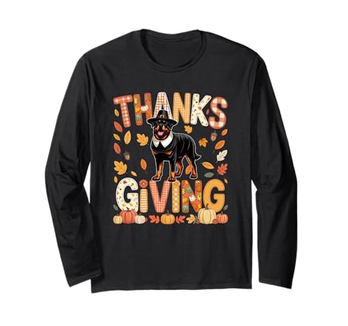 Thanksgiving Rottweiler Cute Pilgrim Fall Leaves Besitzer Kinder Langarmshirt von Dog Thanksgiving Costume