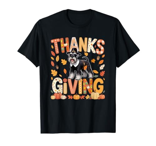 Thanksgiving Schnauzer Cute Pilgrim Fall Leaves Besitzer Kinder T-Shirt von Dog Thanksgiving Costume