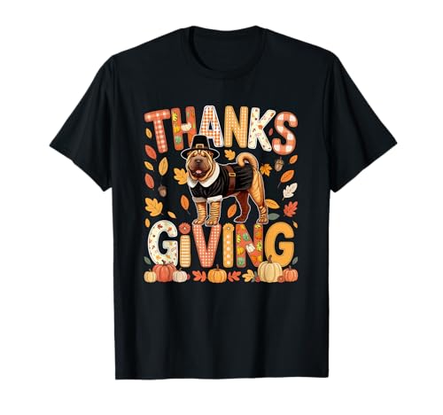 Thanksgiving Shar Pei Cute Pilgrim Fall Leaves Besitzer Kinder T-Shirt von Dog Thanksgiving Costume