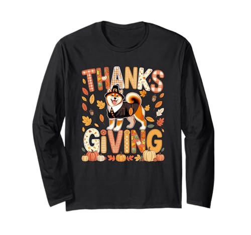 Thanksgiving Shiba Inu Cute Pilgrim Fall Leaves Besitzer Kinder Langarmshirt von Dog Thanksgiving Costume