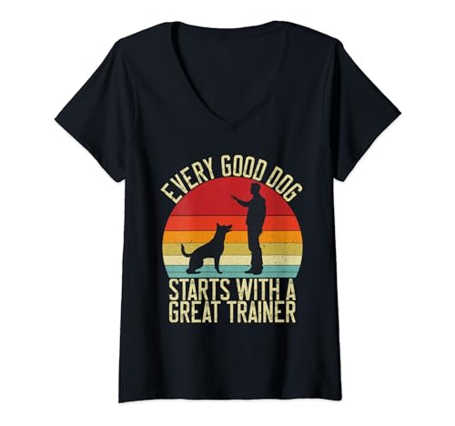 Damen Jeder gute Hund beginnt mit einem tollen Hundetrainer T-Shirt mit V-Ausschnitt von Dog Trainer Gifts