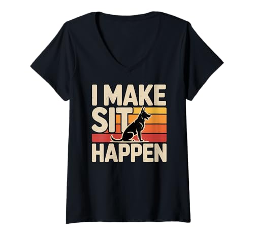 Damen Lustiger Hundetrainer I Make Sit Happen, Hundetrainer T-Shirt mit V-Ausschnitt von Dog Trainer Gifts