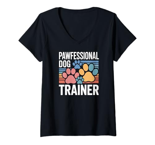 Damen Pawfessional Hundetrainer Pfotenabdruck-Stil T-Shirt mit V-Ausschnitt Damen Pawfessional Hundetrainer Pfotenabdruck-Stil T-Shirt mit V-Ausschnitt von Dog Training Skills Canine Expertise Paw Love