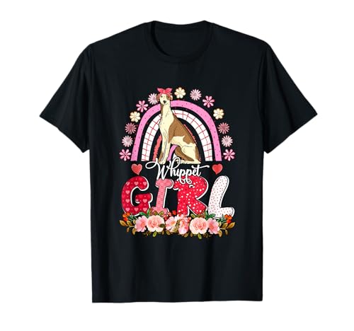 Whippet Costume Girl Colorful Whippet Bow Tie Floral Rainbow T-Shirt von Dog Vacations Costume