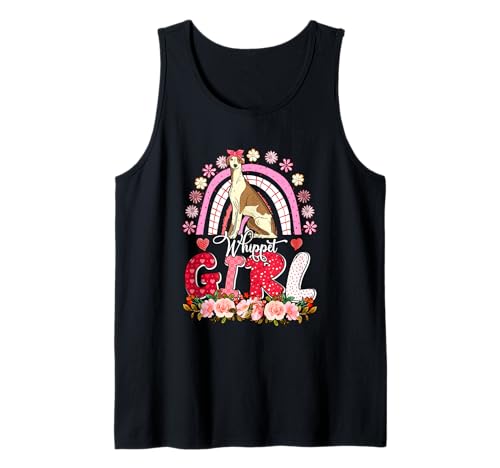 Whippet Costume Girl Colorful Whippet Bow Tie Floral Rainbow Tank Top von Dog Vacations Costume